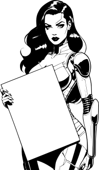 cyborg-woman-holding-blank-sign