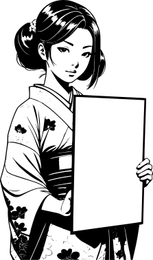 japanese-girl-in-kimono-holding-blank-sign