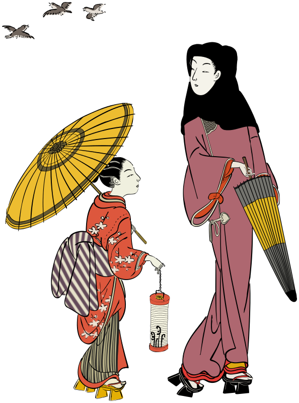 Oriental woman and girl