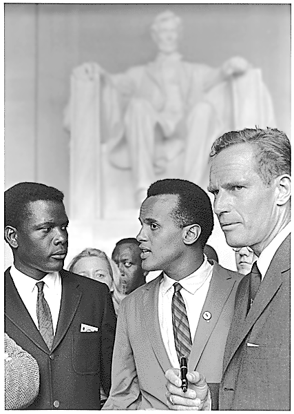 Civil Rights March 1963 actors Sidney Poitier  Harry Belafonte and Charlton Heston