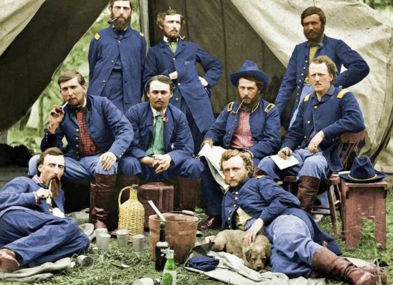 Lt Custer w Union troops colorized