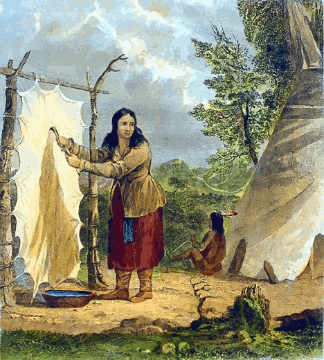 Indian Woman Dressing a Buffalo Skin