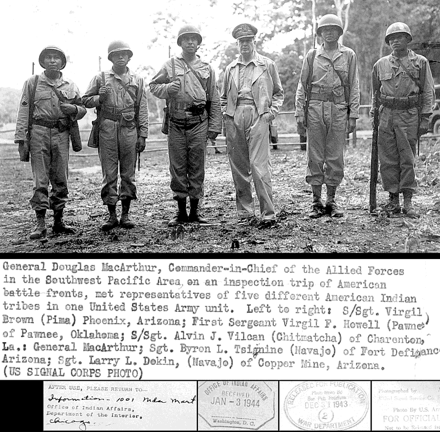 Macarthur with american indian troops
