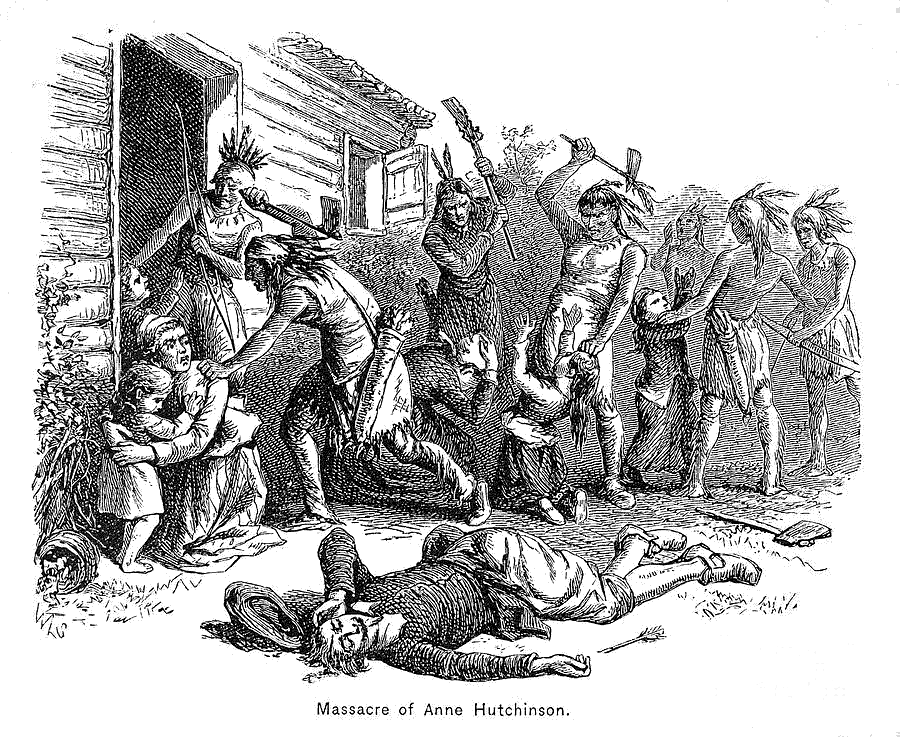massacre of Anne Hutchinson BW