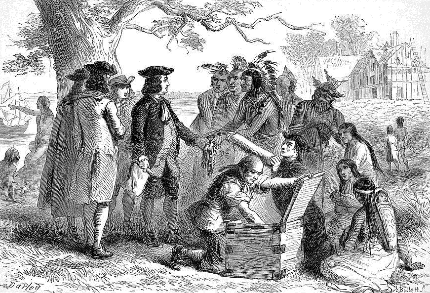 Native Americans trade with settlers