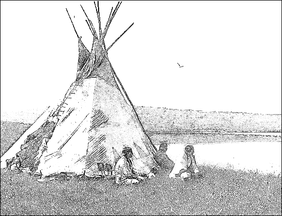 Camp by a Prairie Lake  Piegan BW
