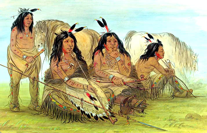 Comanche Chief with Three Warriors