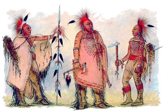 Osage Chief with Two Warriors