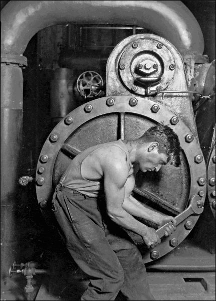 Lewis Hine Power house mechanic working on steam pump