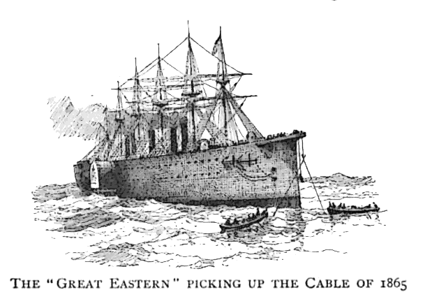 Great Eastern picking up cable 1865