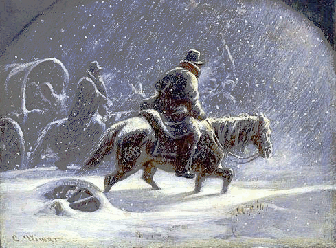 wagon train in Blizzard