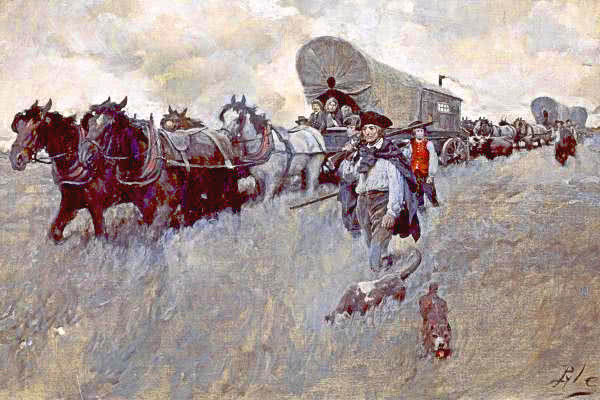 Settlers in wagon train