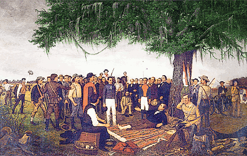 Santa Anna surrenders to wounded Sam Huston