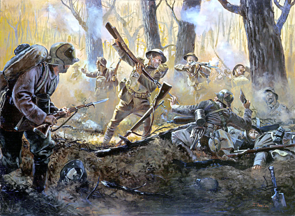 infantrymen fighting Germans in WW1