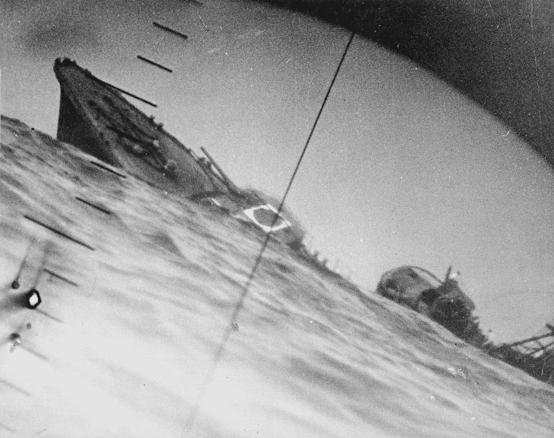 torpedoed Japanese destroyer sinking 1942