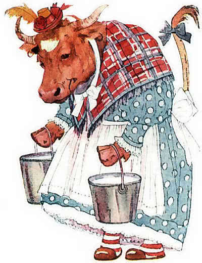 cow carrying milk buckets
