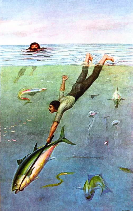 Tuna carrying man underwater