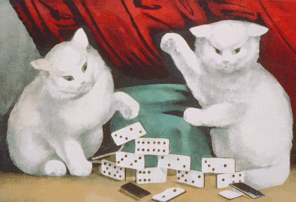 kittens playing dominoes