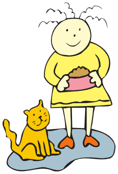girl feeding cat