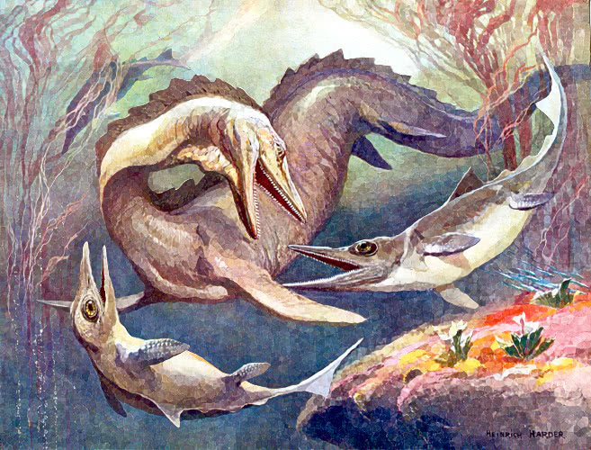 Mosasaurus and Ichthyosaurus
