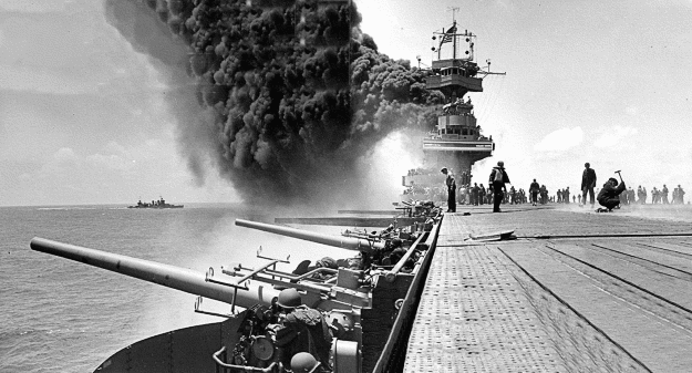 USS Yorktown damaged at Midway 1942