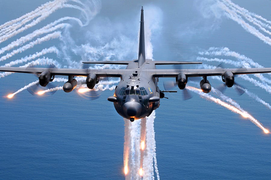 AC-130H Spectre jettisons flares