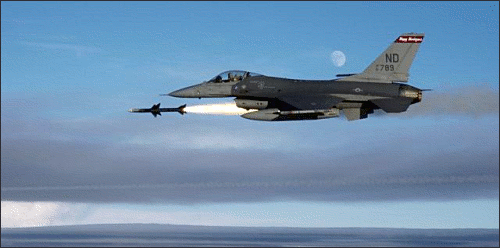F-16A fires Sparrow air-to-air