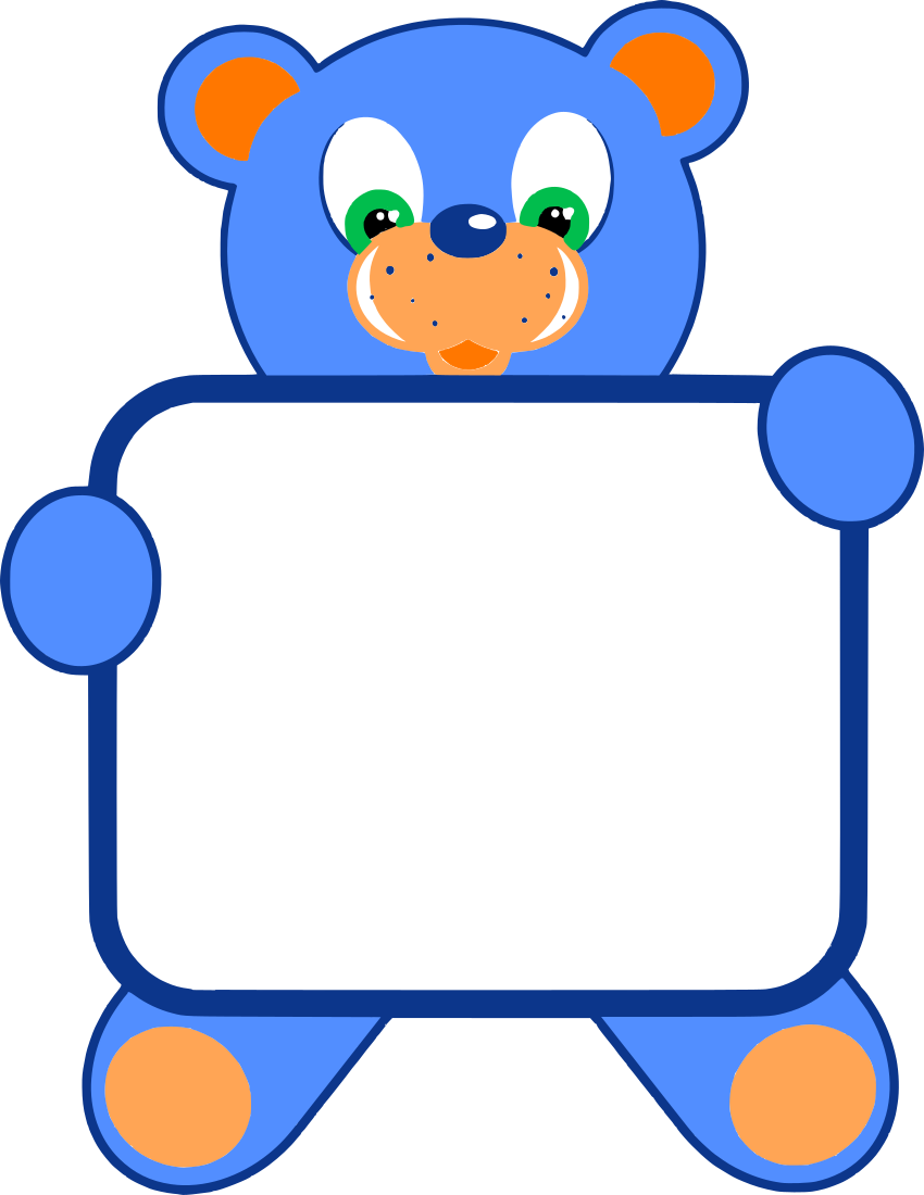 teddy bear holding sign blue