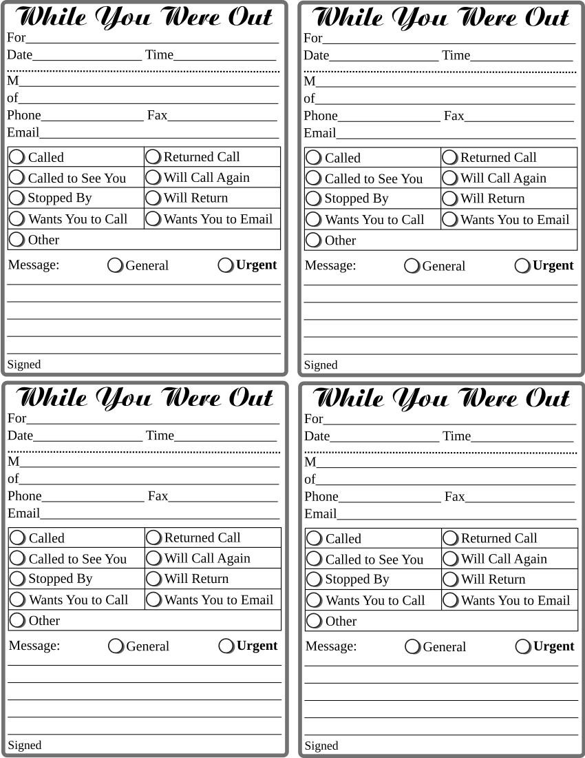 Printable While You Were Out Template Printable Templates