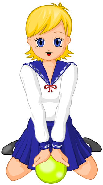 Anime schoolgirl with green ball
