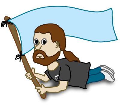 character holding flag