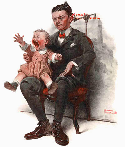 Boy Holding Screraming Baby  NRockwell 1921