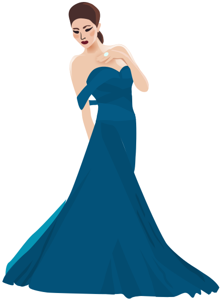 oriental woman in gown blue