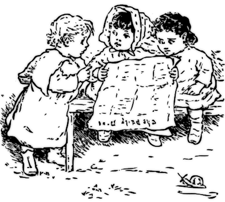 children reading newspaper