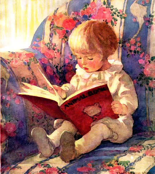 child reading in large chair