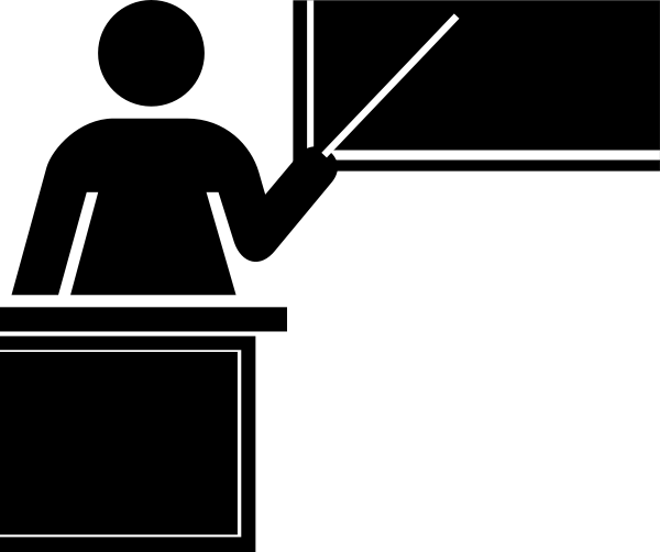 teacher silhoette by desk blackboard blank