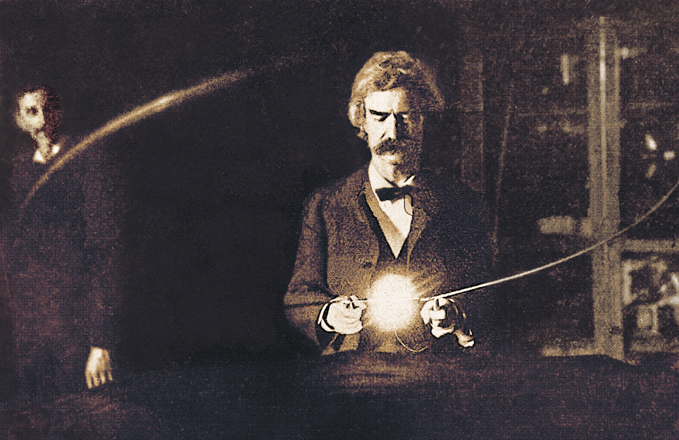 Mark Twain in Tesla lab