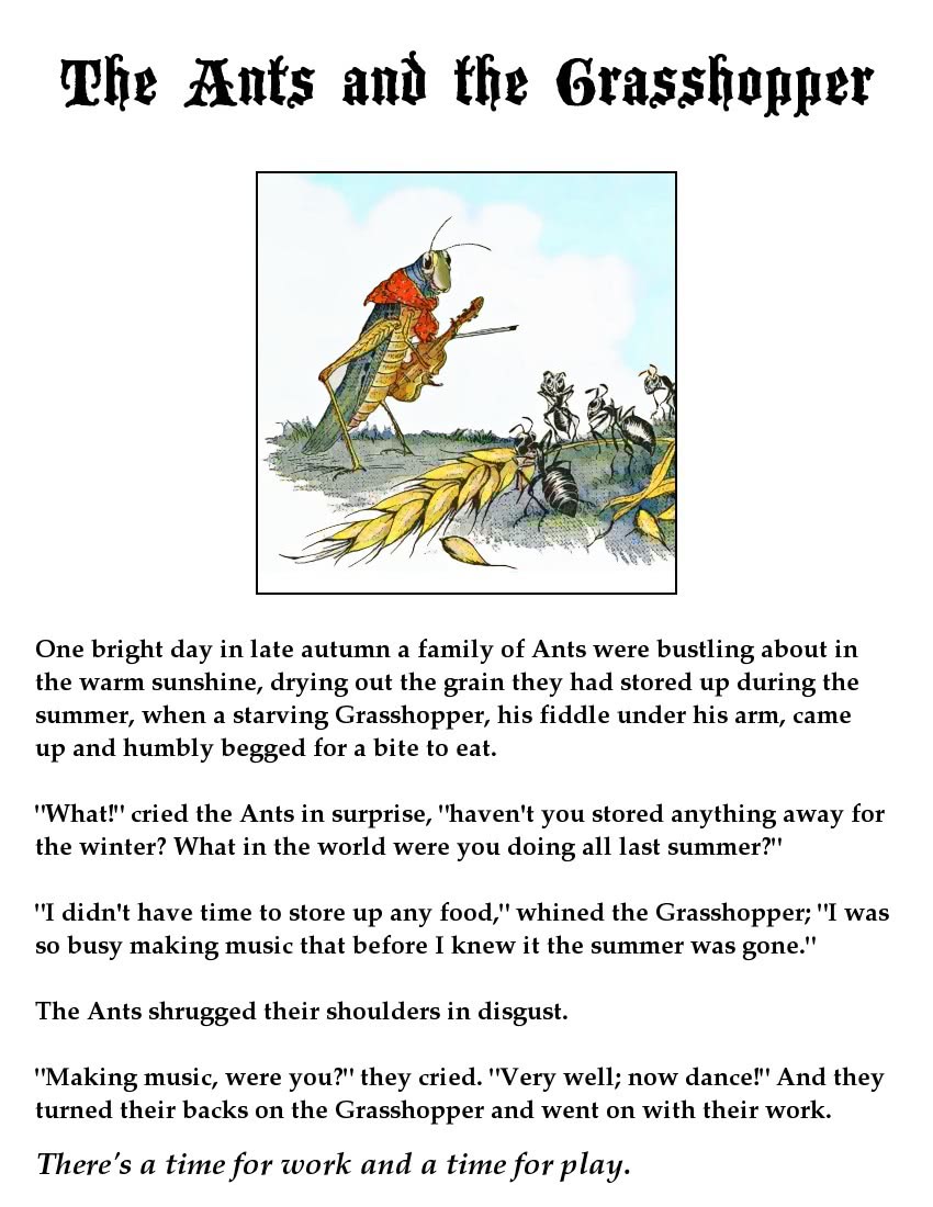 ant and the grasshopper page