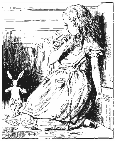 Giant Alice watching Rabbit run away