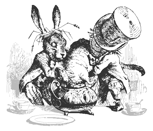 Hatter and Hare dunking Dormouse
