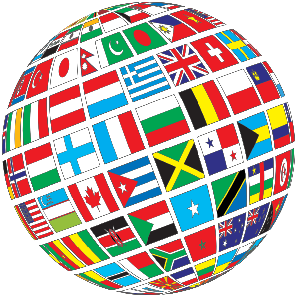 world flags globe tilted