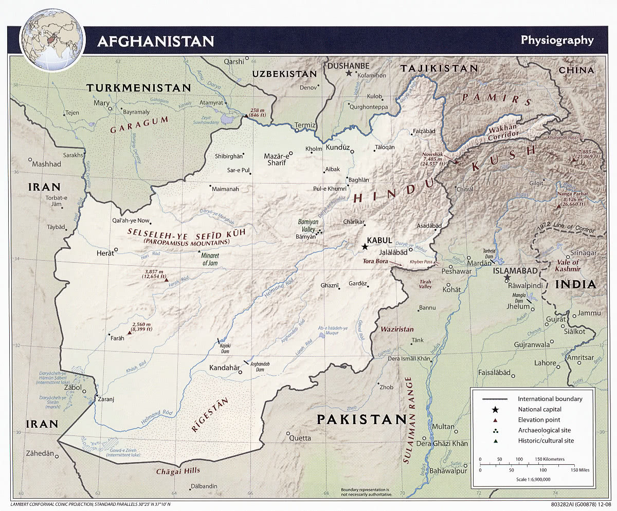 Afghanistan relief map 2008