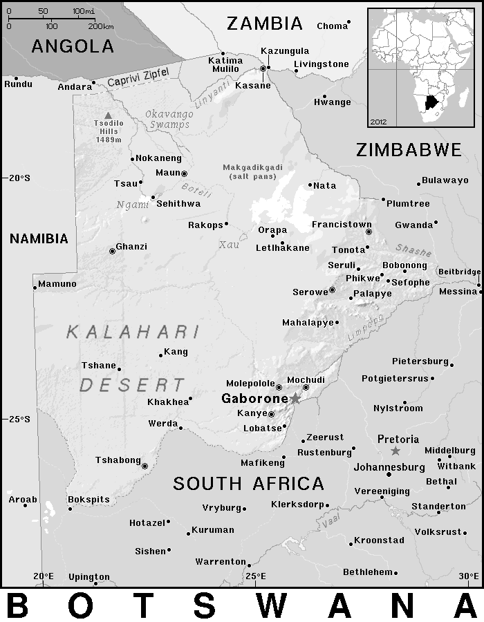 Botswana detailed bw