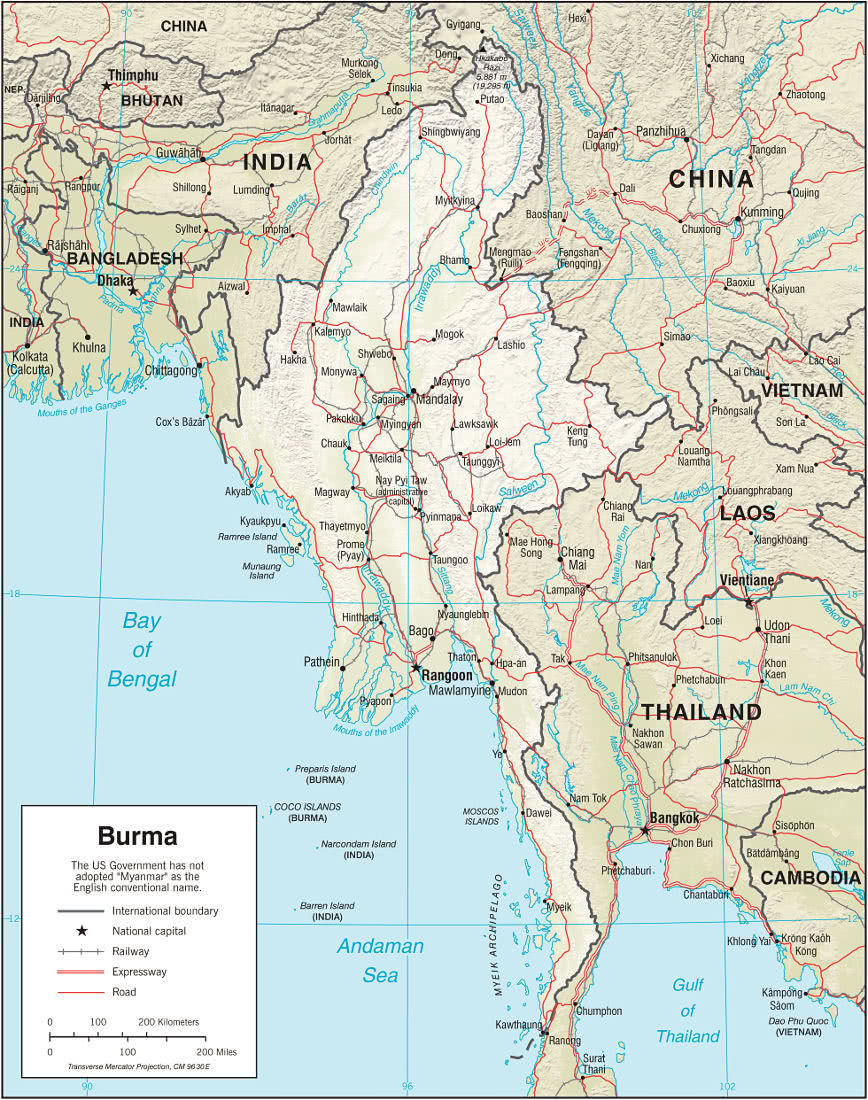 Burma relief map