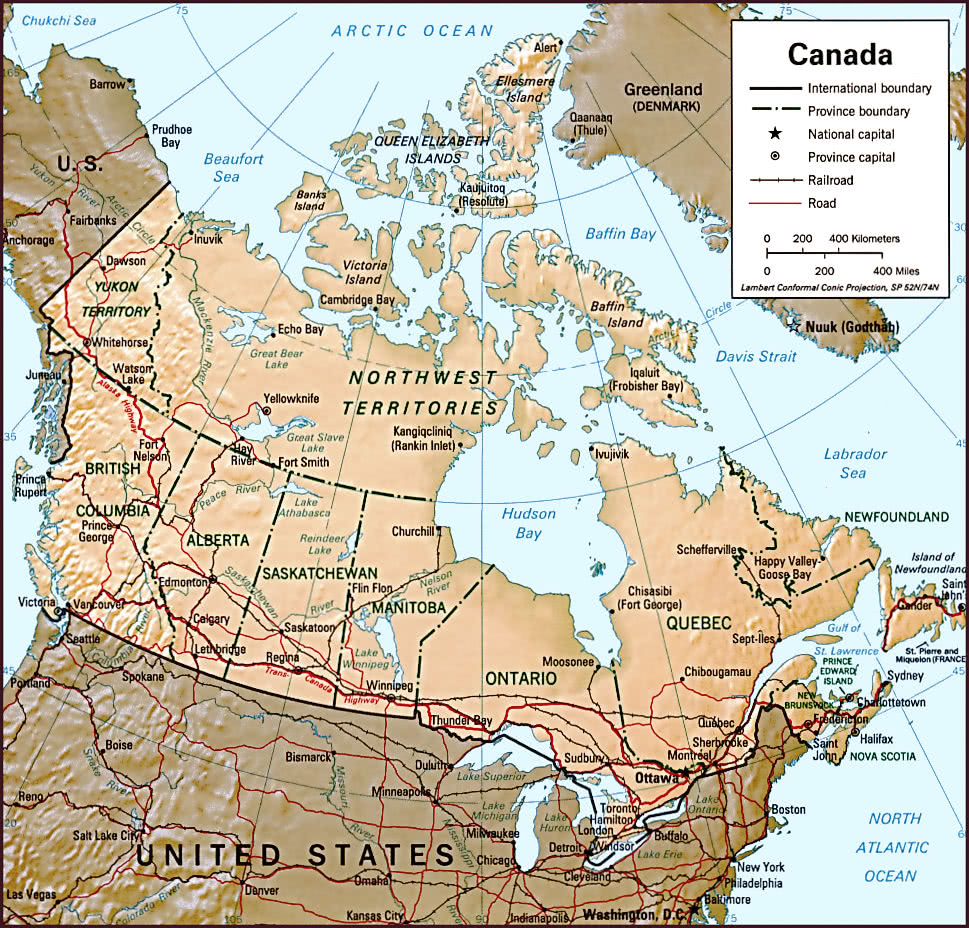 Canada relief map