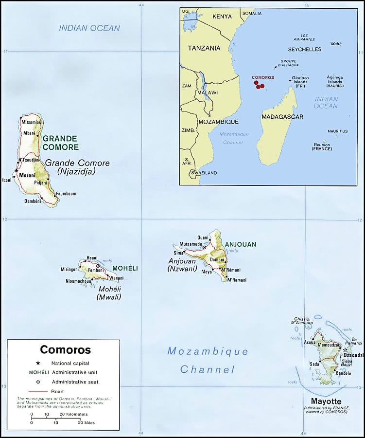 Comoros relief map