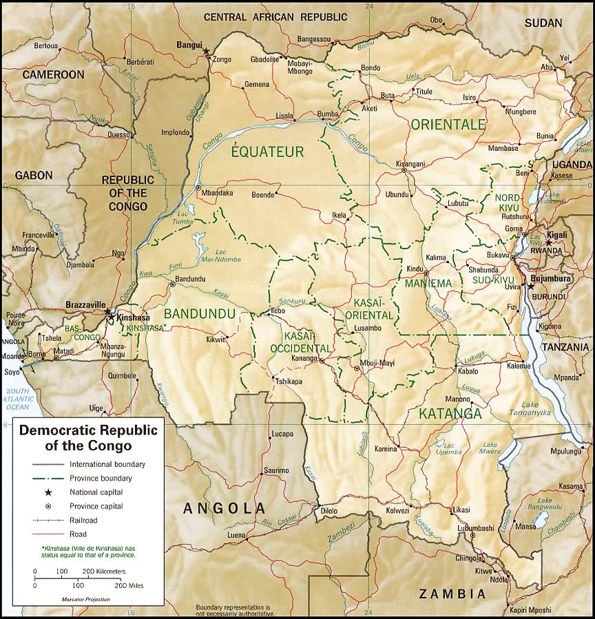 Congo Democratic Republic relief map