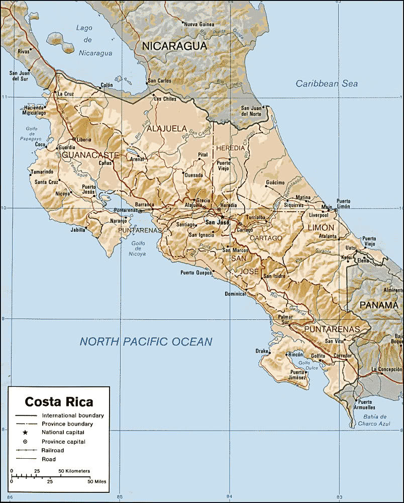 Costa Rica relief map