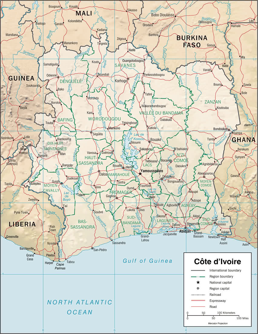Cote dIvoire relief map