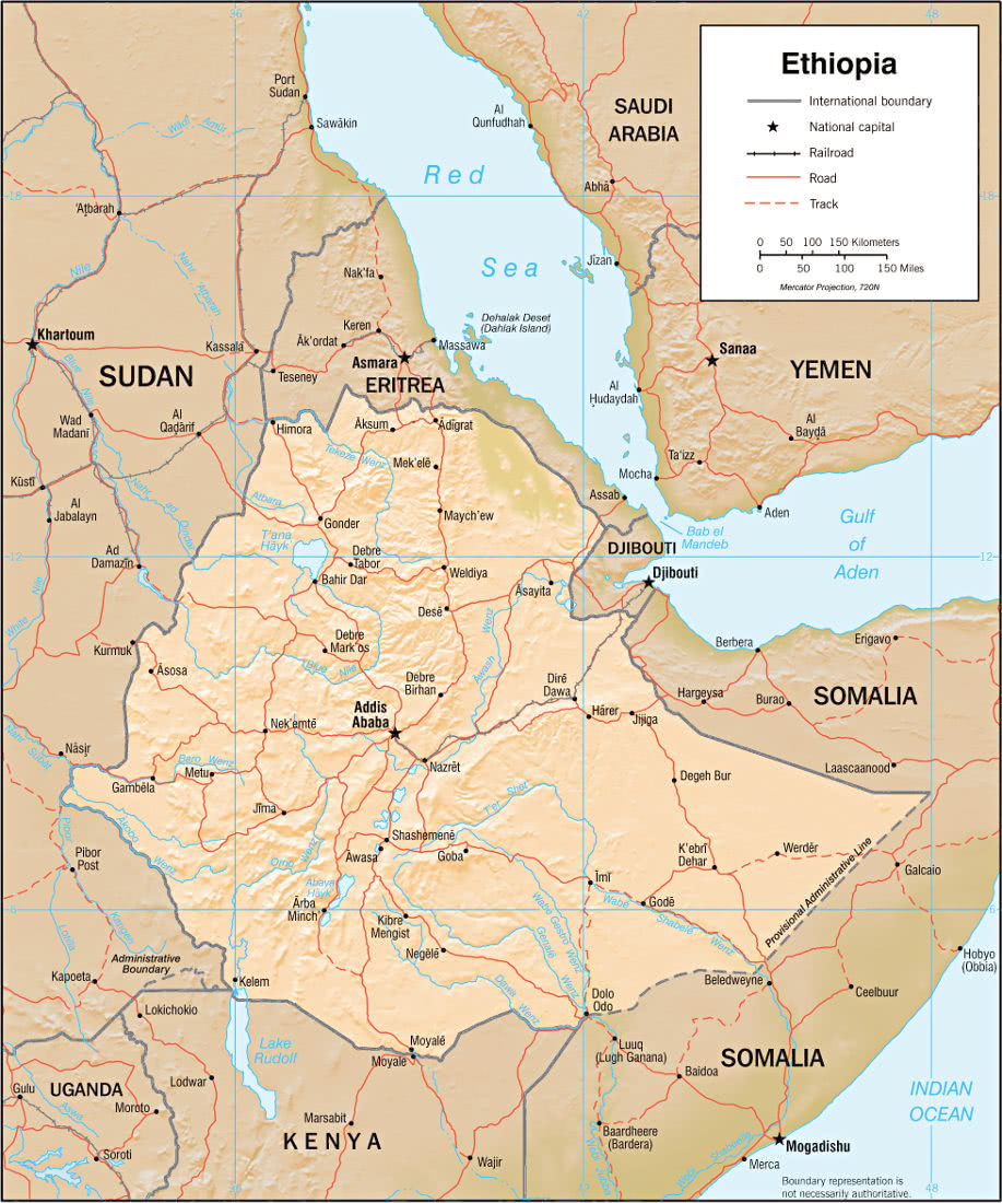 Ethiopia relief map 2000